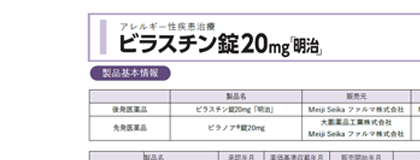 ビラスチン錠20㎎「明治」　基本情報